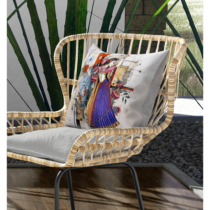 Square Throw Cushion, Blue/Orange, 51cm H x 51cm W