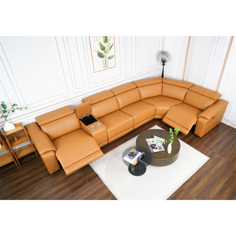 Canapé modulaire en cuir 6 pièces avec 2 porte-gobelets, Brown