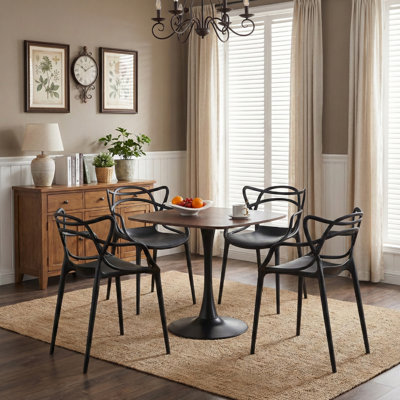 Mid-Century Modern 5-Piece Dining Set with MDF Table Top and Metal Pedestal Base, 4 Chairs
