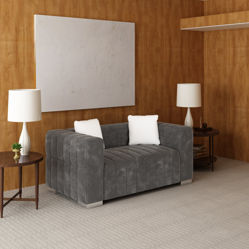 Charlesworth 59'' Velvet Loveseat, Gray, Silver