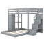 Lit superposé simple au-dessus d'un lit double avec escalier de rangement, structure de lit superposé en forme de L en bois avec 4 tiroirs et 3 tablettes pour enfants-815881150