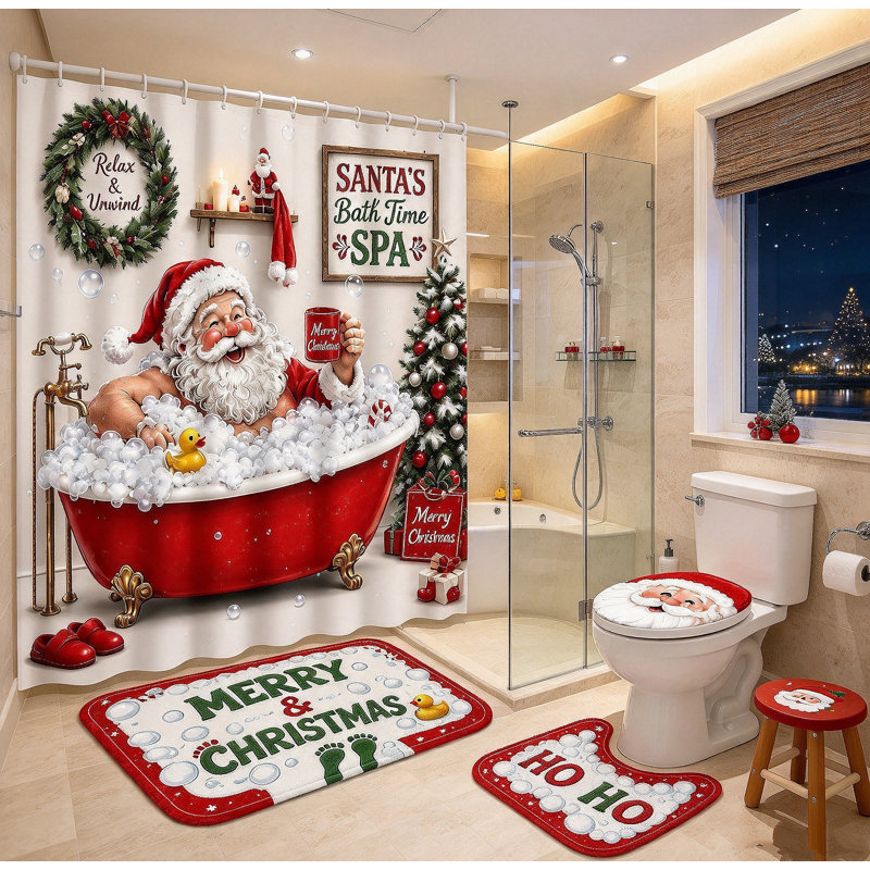 Ensemble de rideau de douche Christmas, rideau de douche Holiday Decor avec crochets