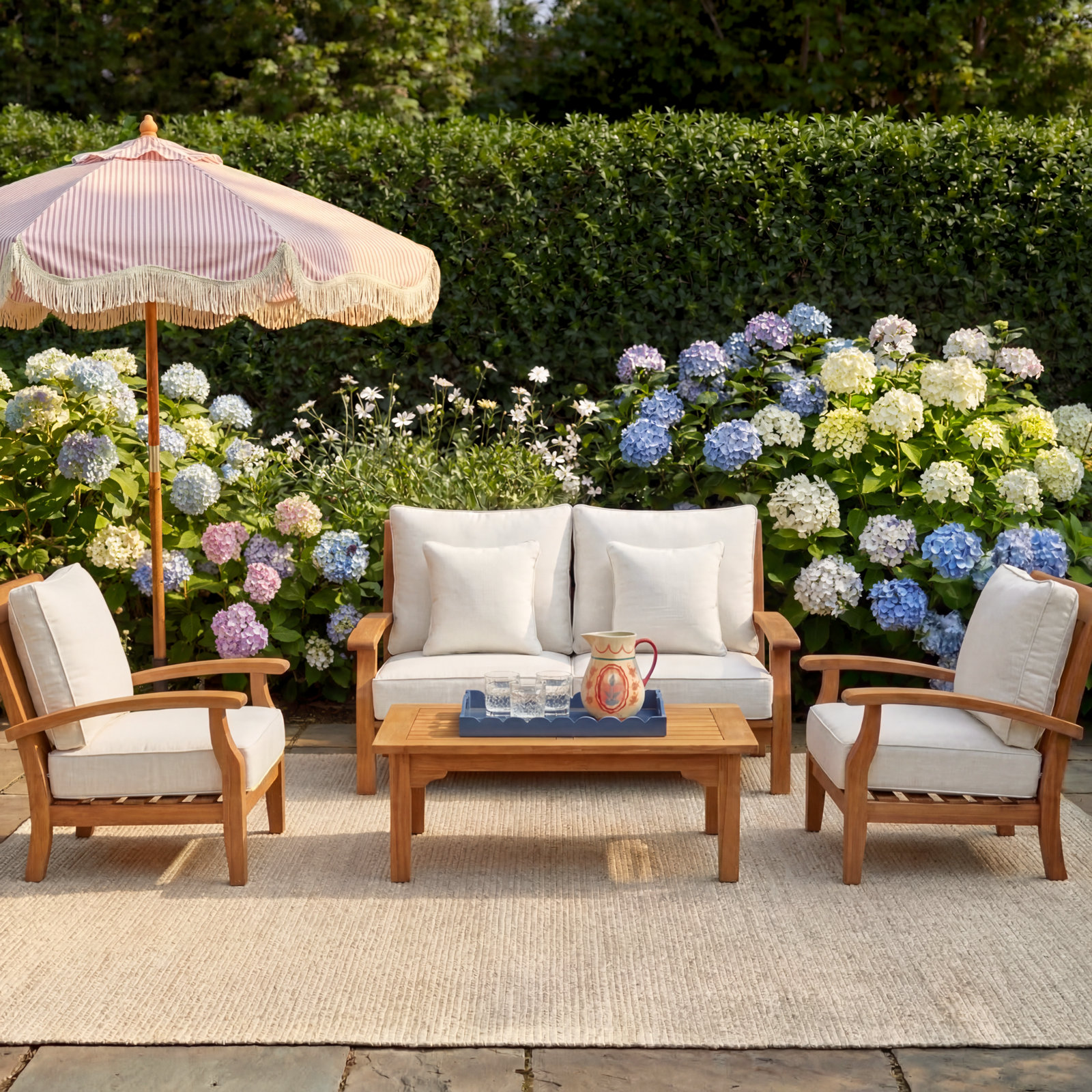 Clairmont 4 Piece Teak Outdoor Conversation Set, Navy