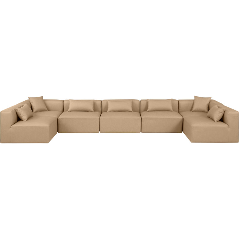 Houswerth Upholstered U-Shaped Sectional Reversible, Tan Vegan Leather