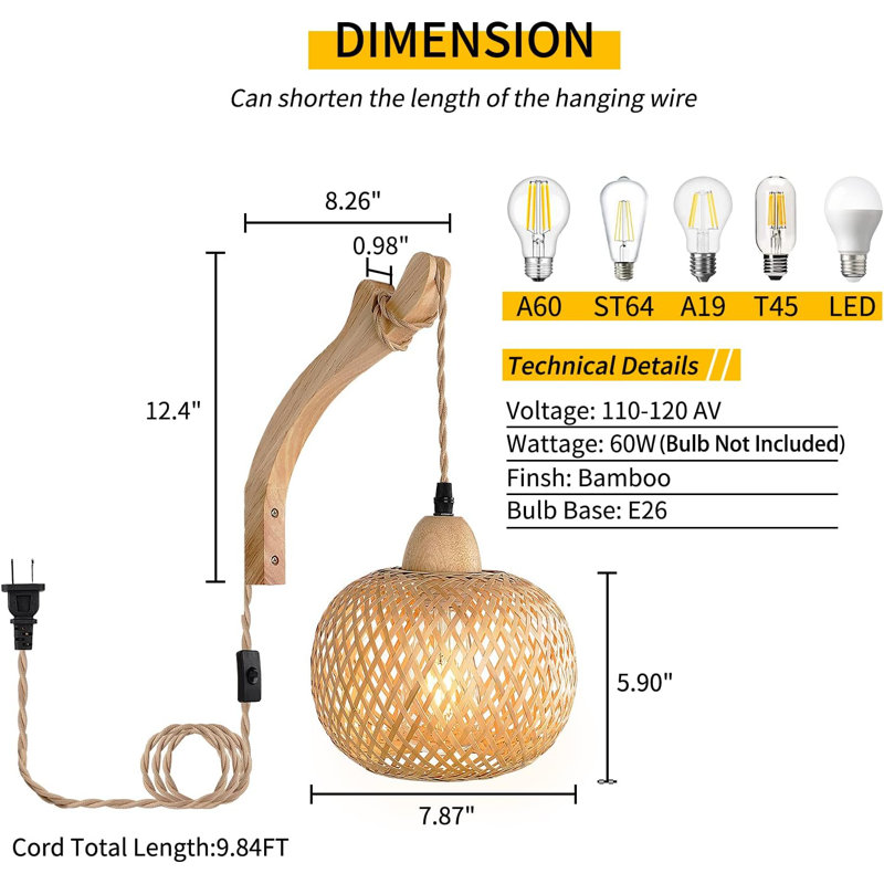 Bamboo Lantern Plug-In Wall Lamp
