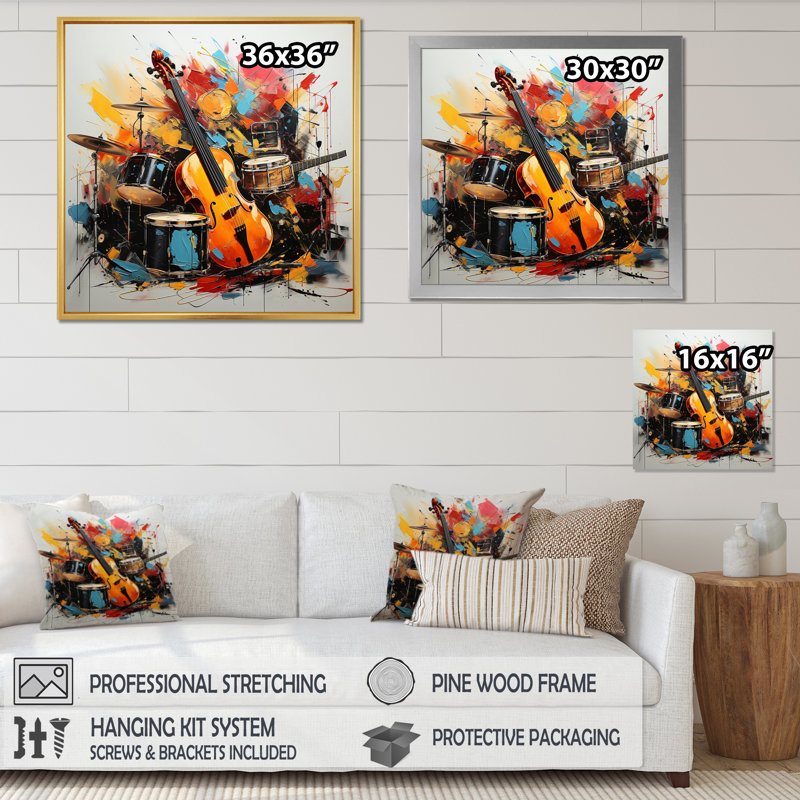 «Music Vibrant Rhythms Bold», art mural musical, Toile tendue, H 16 po x l 16 po x P 1 po