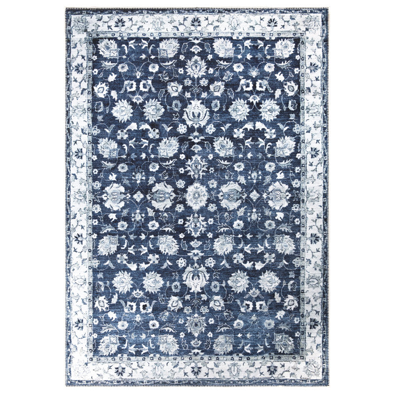  Tapis lavable antidérapant - Tapis de bordure traditionnel bleu foncé pour l'entrée, le couloir, la salle de bain et la cuisine