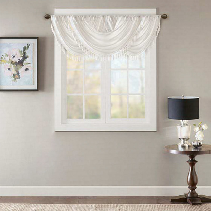 Faux Silk Waterfall Embellished Valance 38X46", White