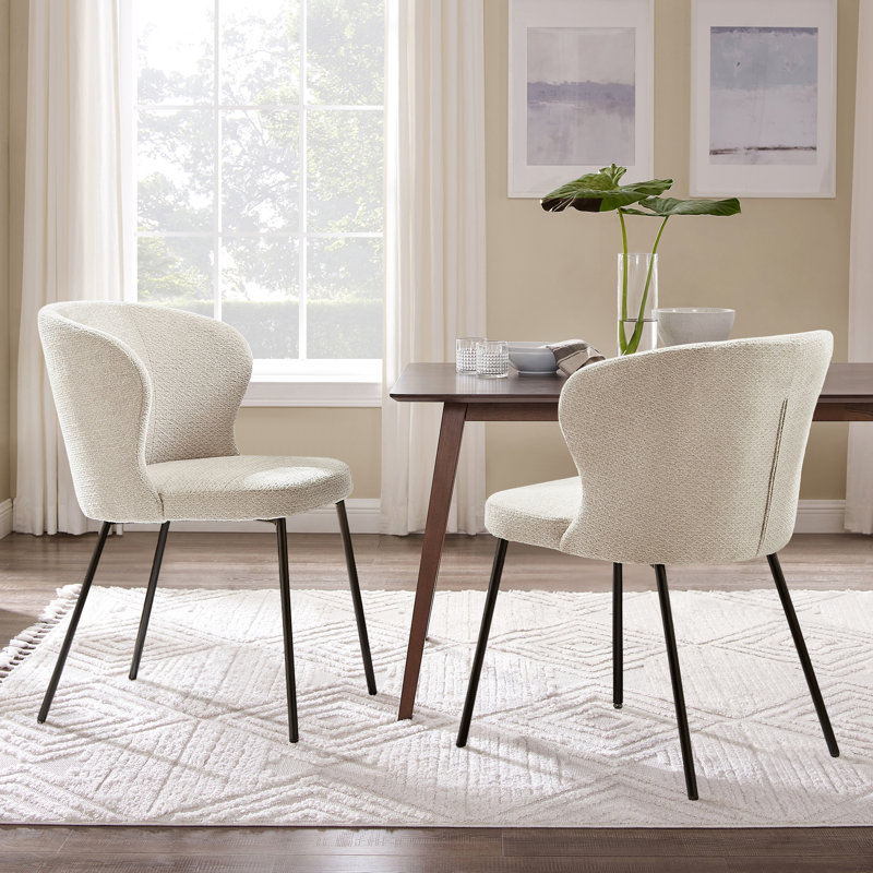 Briyona 19.69'' W Mid-Century Modern Fabric Upholstered Dining Side Chair , Beige Polyester