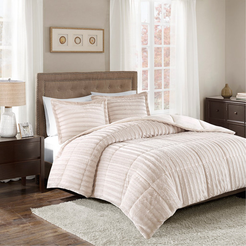 Ensemble d'édredon en fausse fourrure double / grand, Champagne, Édredon double/grand + 1 taie décorative