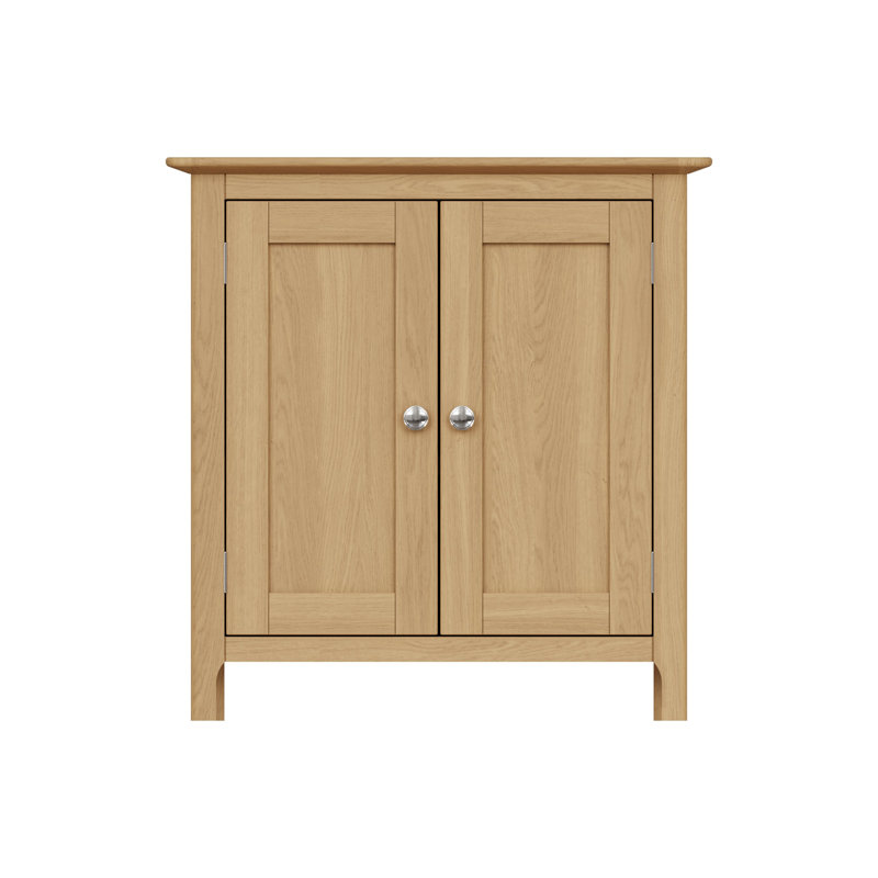 Taberno 2 Door Compact Sideboard Buffet Storage Cabinet. 65cm Wide. Solid Oak Top. Polished Chrome Handles. Fully Assembled.