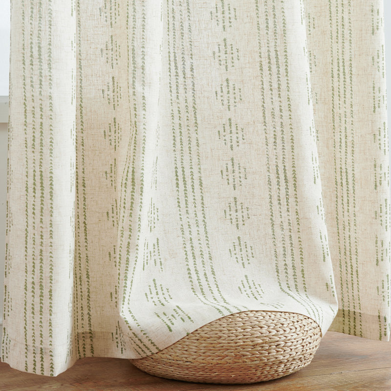 Linen Blend Semi-Sheer Rod Pocket Curtain Pair, 52" W x 63" L, Sage on Flax