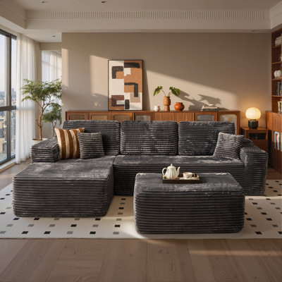 Nathasa Boneless 2 - Piece No Assembly Required Upholstery Sofa, Free Combination Compression Sectional, Cloud-like Couch with Ottoman