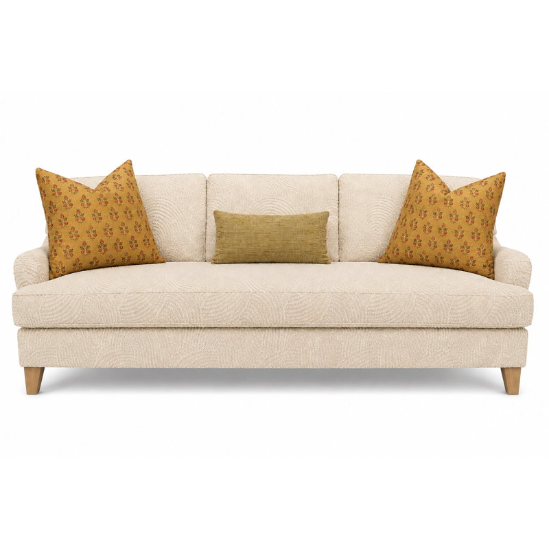 Arden Upholstered London Sofa with Bench Seat, 2 Trillium Blend Toss Pillows, 1 Kidney Pillow