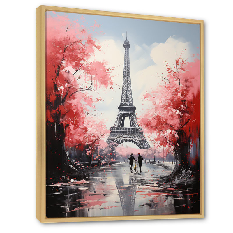 Tour Eiffel rose à Paris, H 44 po x l 34 po x P 1,5 po, Cadre flottant brun