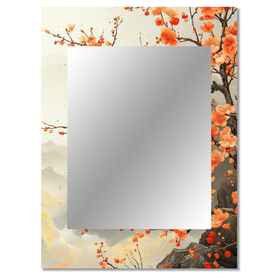 Orange Blossom Branch On Chinese River - Cherry Blossom Large Wall Mirror, Traditional Decorative Mirror, Printed Metal Art