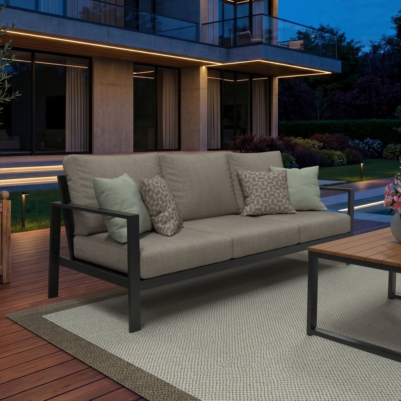 25" Sunbrella® Sofa Seat and Back Cushion, Cast Ash Sunbrella® Plainweave