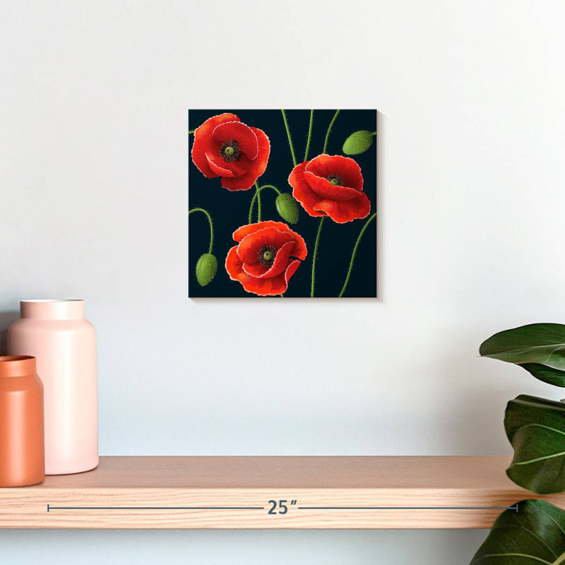 Trio de coquelicots rouges Harnek, H 10 po x l 10 po