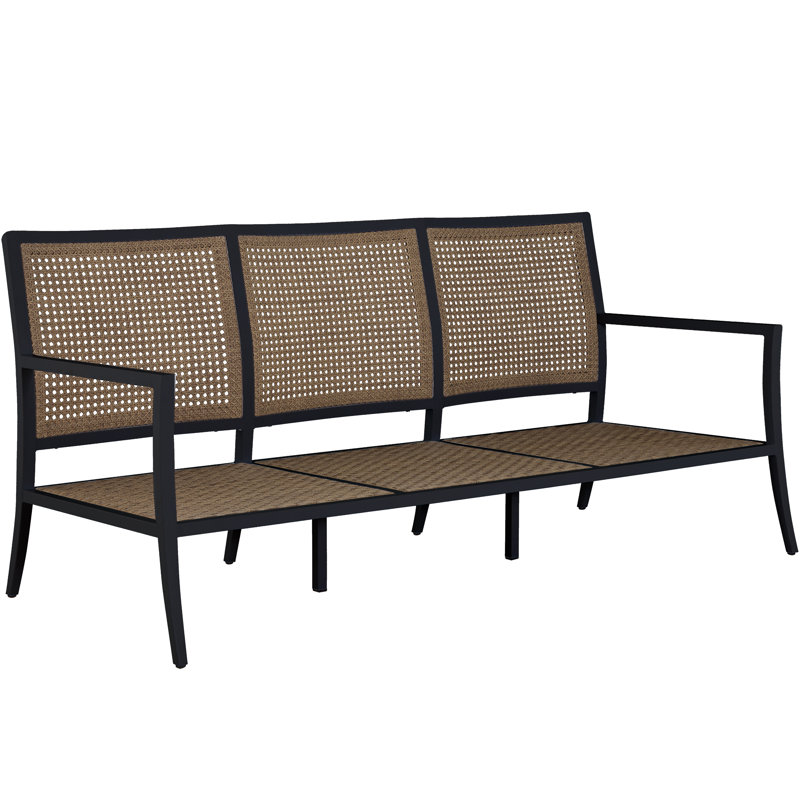 Bermuda Aluminum and Cane Sofa, No Welt + Standard Fill, Bali Pearl, Midnight And Natural Cane