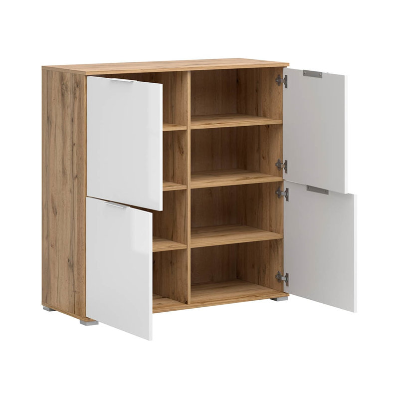 Tashanae 104 cm W Display Cabinet China Cabinet, Oak Wotan/White Gloss