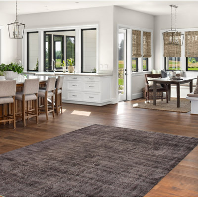 Tapis noir en laine noué à la main de conception unique 2000S 6 pi 11 po x 10 pi 1 po Olema