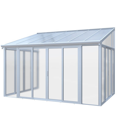 10×14 ft Enclosed Patio Cover with 3 Lockable Sliding Doors, All Season Sunroom with aluminum alloy frame ,Polycarbonate Roof and transparent solid PC endurance panel wall system for Garden Patio Deck