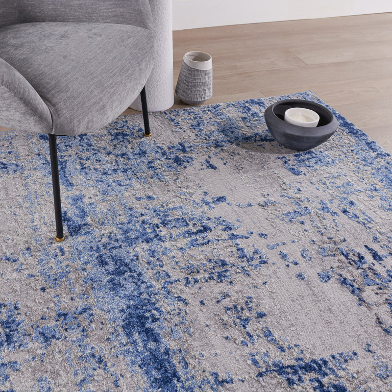 Indigo - ombres - gris / bleu, Rectangle 5 pi 3 po x 7 pi 7 po