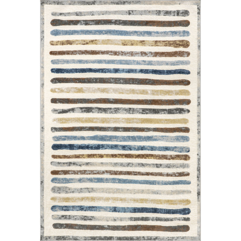 Jenae Multi Striped Machine Washable Area Rug, Rectangle 5'3" x 7'6"