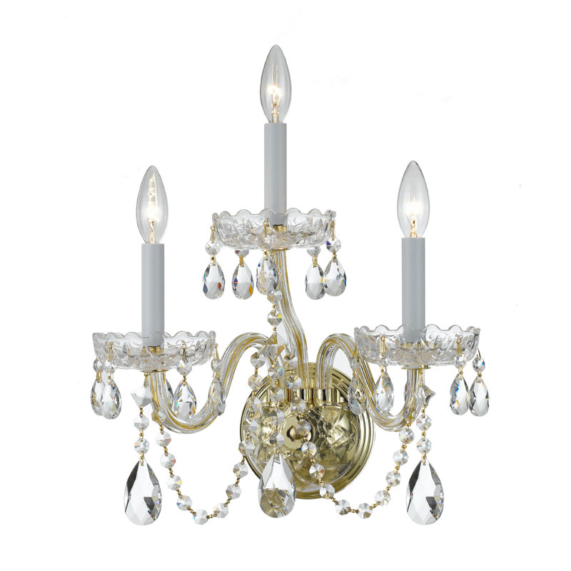 Applique murale 3 lumières Eivind, Strass Swarovski, Laiton poli