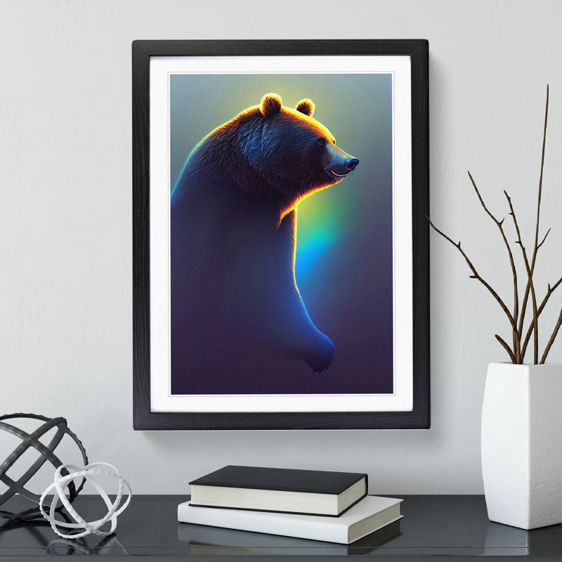 Futuristic Bear - Single Picture Frame Print, Black, 46cm H x 34cm W x 2cm D