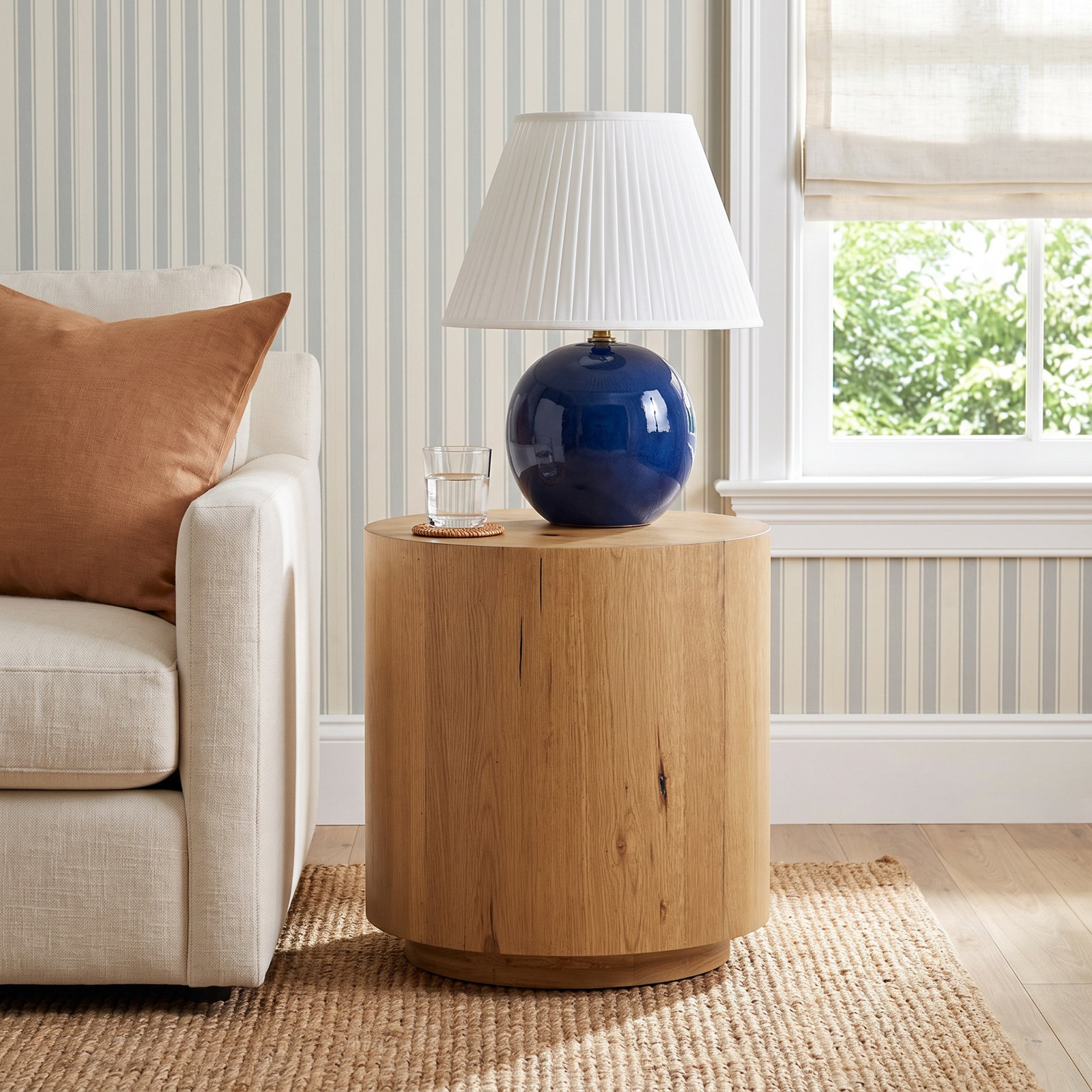 Smita Round End Table-Light Oak Resin