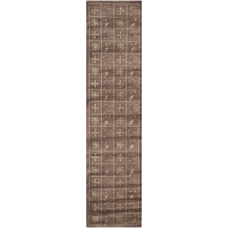 Tibetan Plum Pictogram Brown Area Rug, Runner 2'6" x 12'