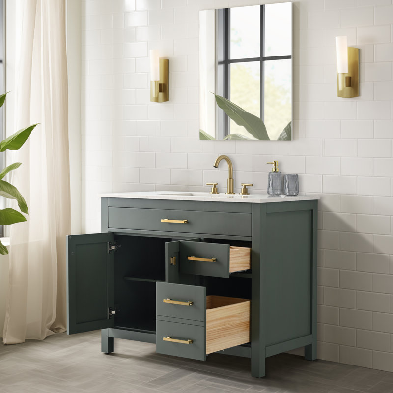 Trevor 42" W Single Vanity, Vintage Green/Brushed Gold