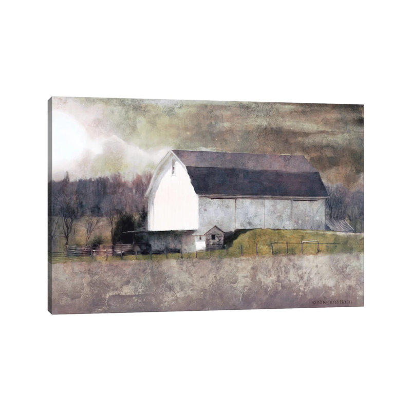 «Rustic White Barn Scene I» par Bluebird Barn - reproduction d'art, Toile tendue, H 26 po x l 40 po x 1,5 po