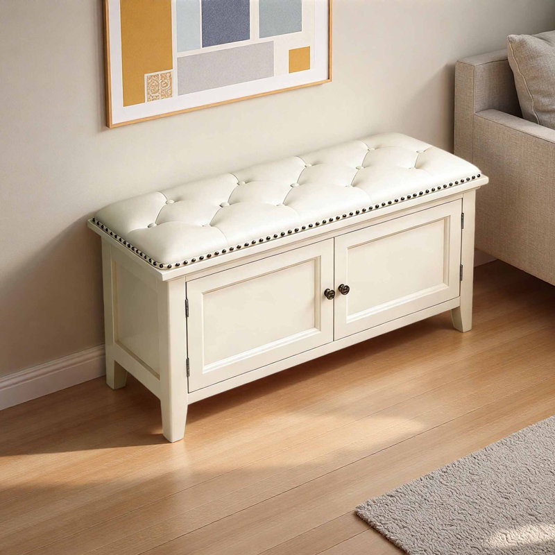 Shoe Storage Bench, Cream, 17.72" H x 39.37" W x 13.78" D