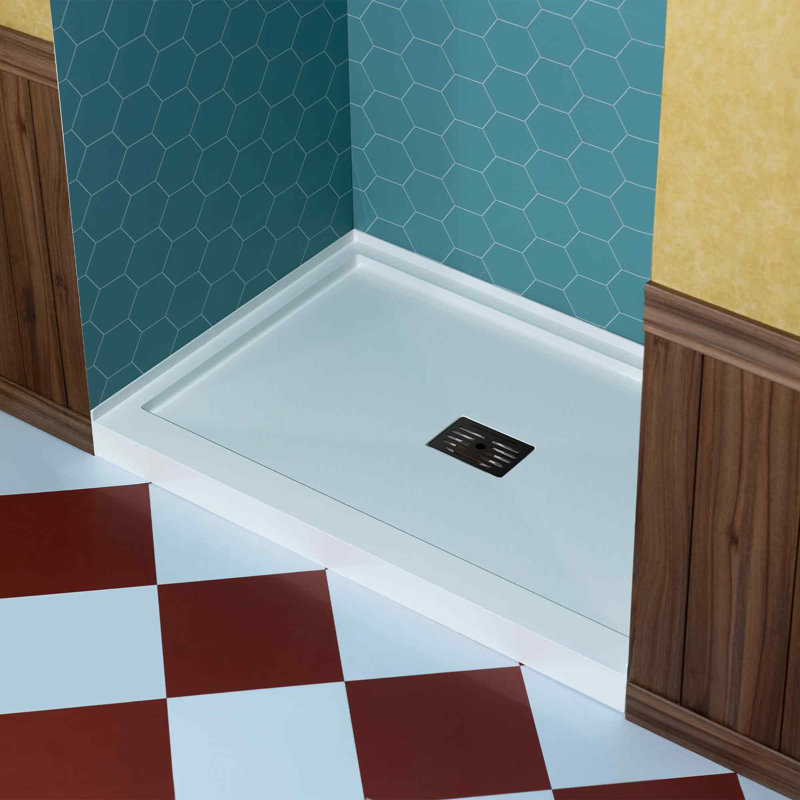 WOODBRIDGE 60 In. X 36 In. Solid Surface Shower Pan Base, Alcove Installation With Drain Options, Slip-Resistant & Mold-Resistant
