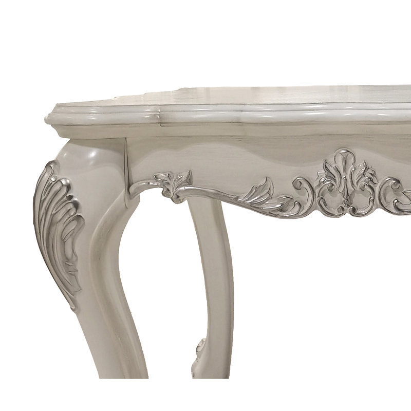 Table carrée avec placage en bois, sans rangement, meuble de style transitionnel carré, blanc os, élément d'ornement traditionnel