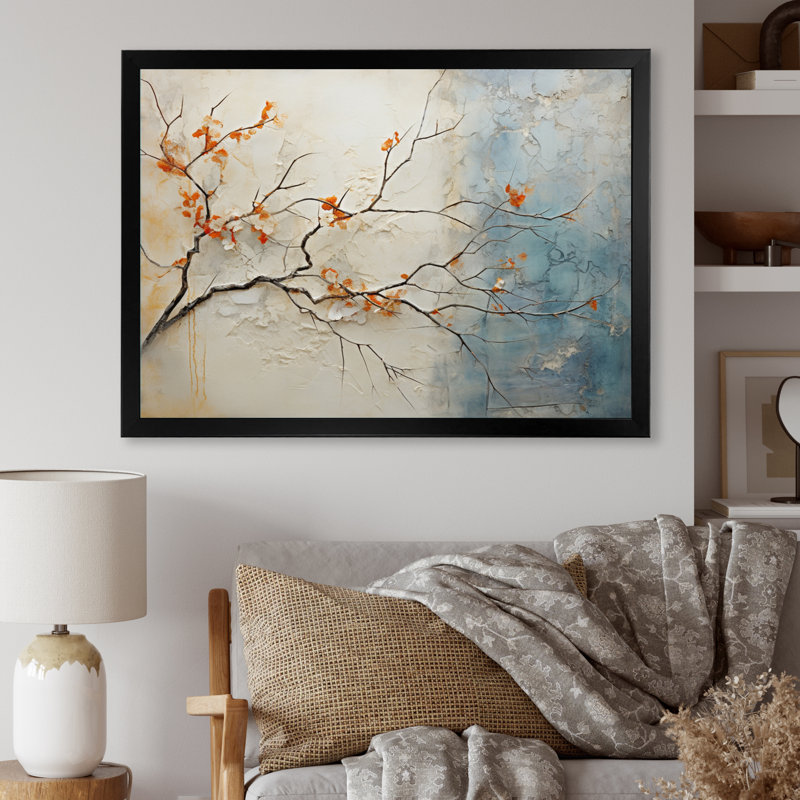 «Coral Teal Maple Tree Glowing Agate», impression sur toile érable, Cadre simple noir, H 16 po x l 32 po x P 1 po