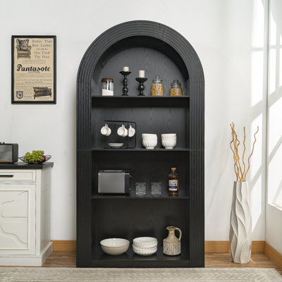 78.74" Tall Arched Bookcase, Mid Century Modern 4-Tier Arched Storage Bookcase With Open Display Storage Shelf For Dining Room, Living Room,Bedroom (Black)