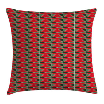 Menyauthe Geometric Almond Green Red Square Cushion Cover
