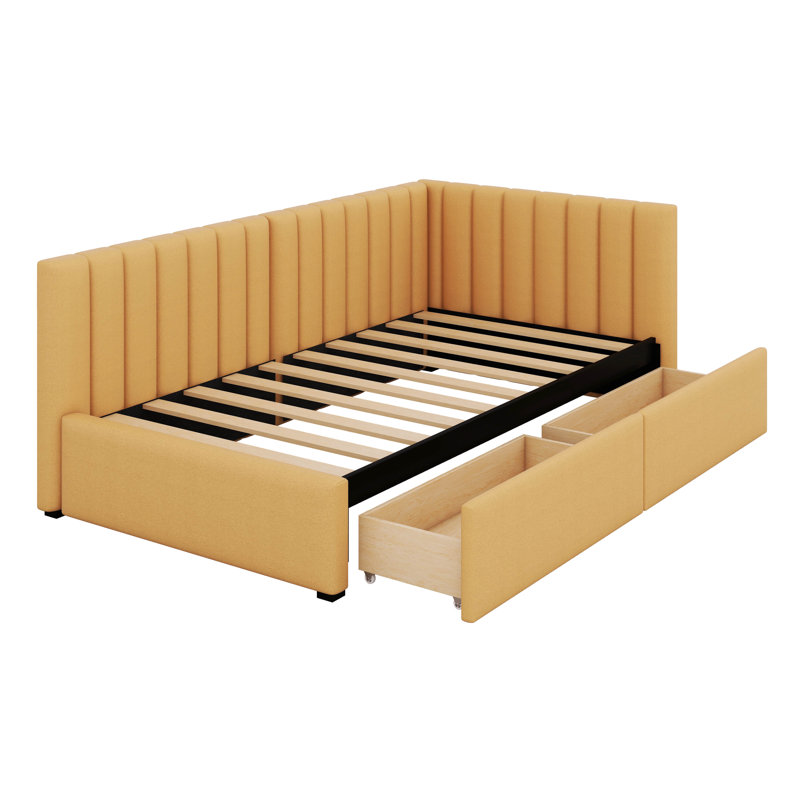 Upholstered Daybed With 2 Storage Drawers Twin Size Sofa Bed Frame, Yellow