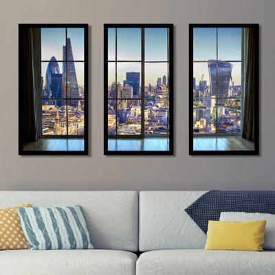 Aereal View of London Modern District Window - 3 Piece Picture Frame Photograph Print Set on Acrylic -  Picture Perfect International, 704-4418-1224