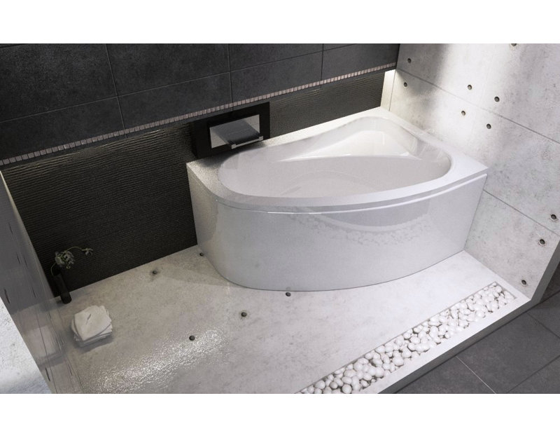 x Corner Soaking Acrylic Bathtub, 75cm H x 155cm L x 125cm D