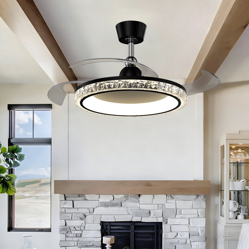 42" Led Acrylic Ceiling Fan With Light, Remote Control, Indoor For Bedroom & Living Room, Black