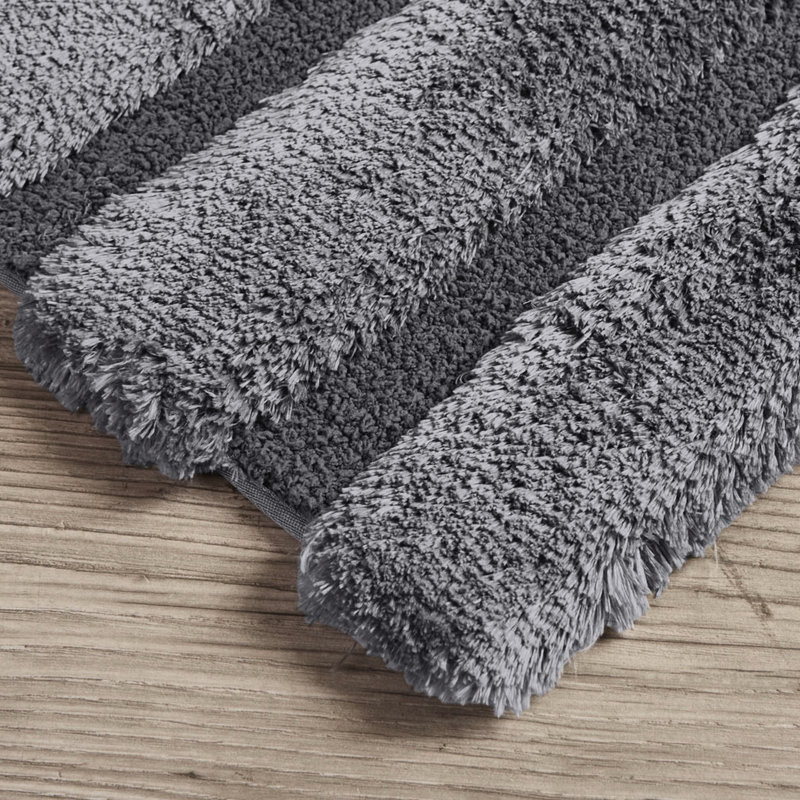 Tapis de salle de bain gris 21 x 34 po, 100% Macro-filé, rayé, qualité, décoloration, dossier antidérapant, lavable à la machine, envers, simple
