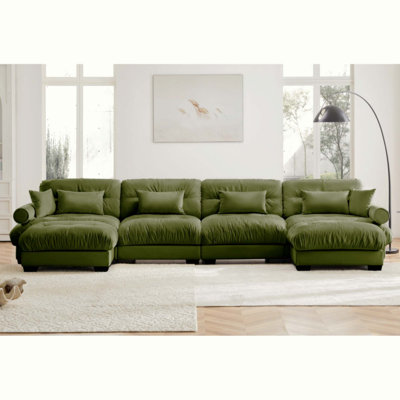 Canapé modulaire en U en forme de U avec repose-pieds mobile, canapé d'angle rembourré en velours moderne convertible et confortable avec accoudoirs cloutés, coussin de taille et coussins décoratifs