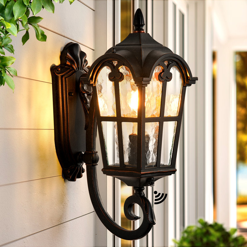 Oil Rubbed Bronze Dusk to Dawn Outdoor Wall Lantern Sconce Light with Tempered Water Ripple Glass, Oil Rubbed Bronze