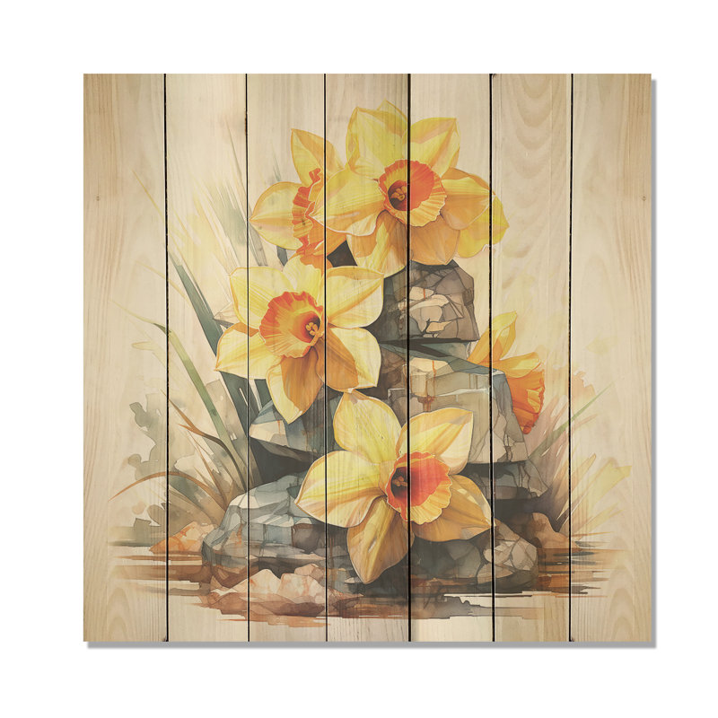 Jaune jonquille Gardn Beauty II - Jonquille sur bois, H 30 po x l 30 po