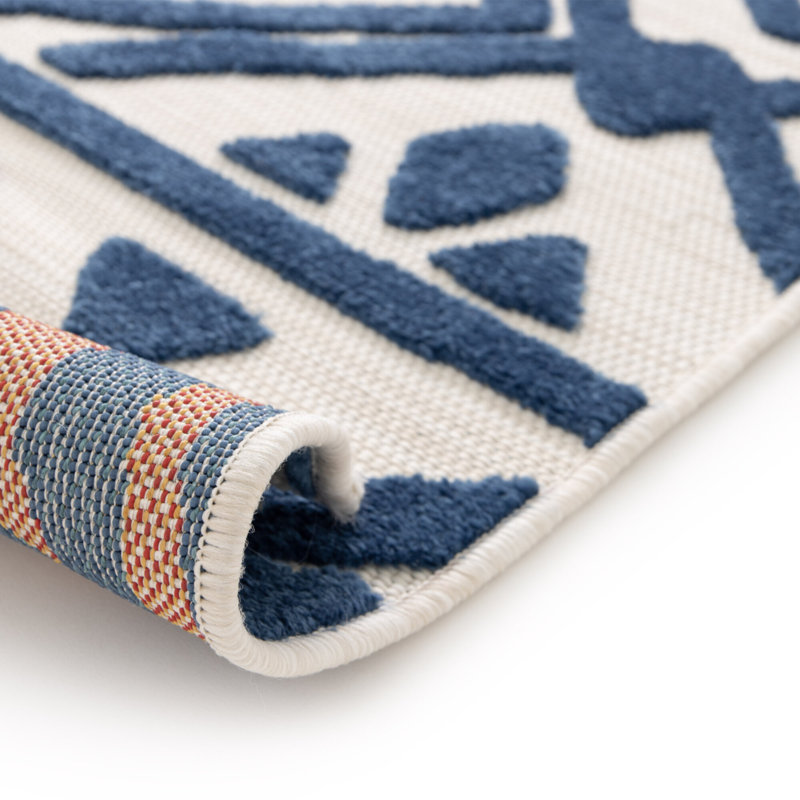Poyen Machine Woven Relief Indoor Outdoor Blue Area Rug, Rectangle 123 x 170cm
