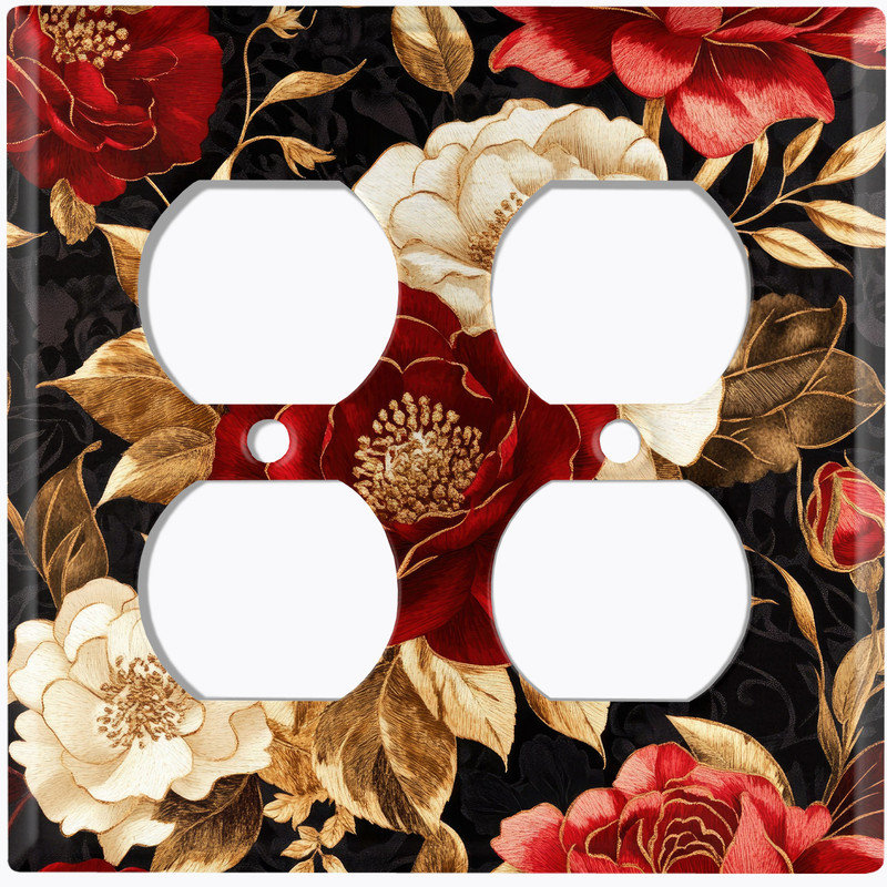 Couvercle de plaque d'interrupteur en métal; Bascule de taille standard US 2 - Fleurs rétro, #9 Double Duplex Outlet